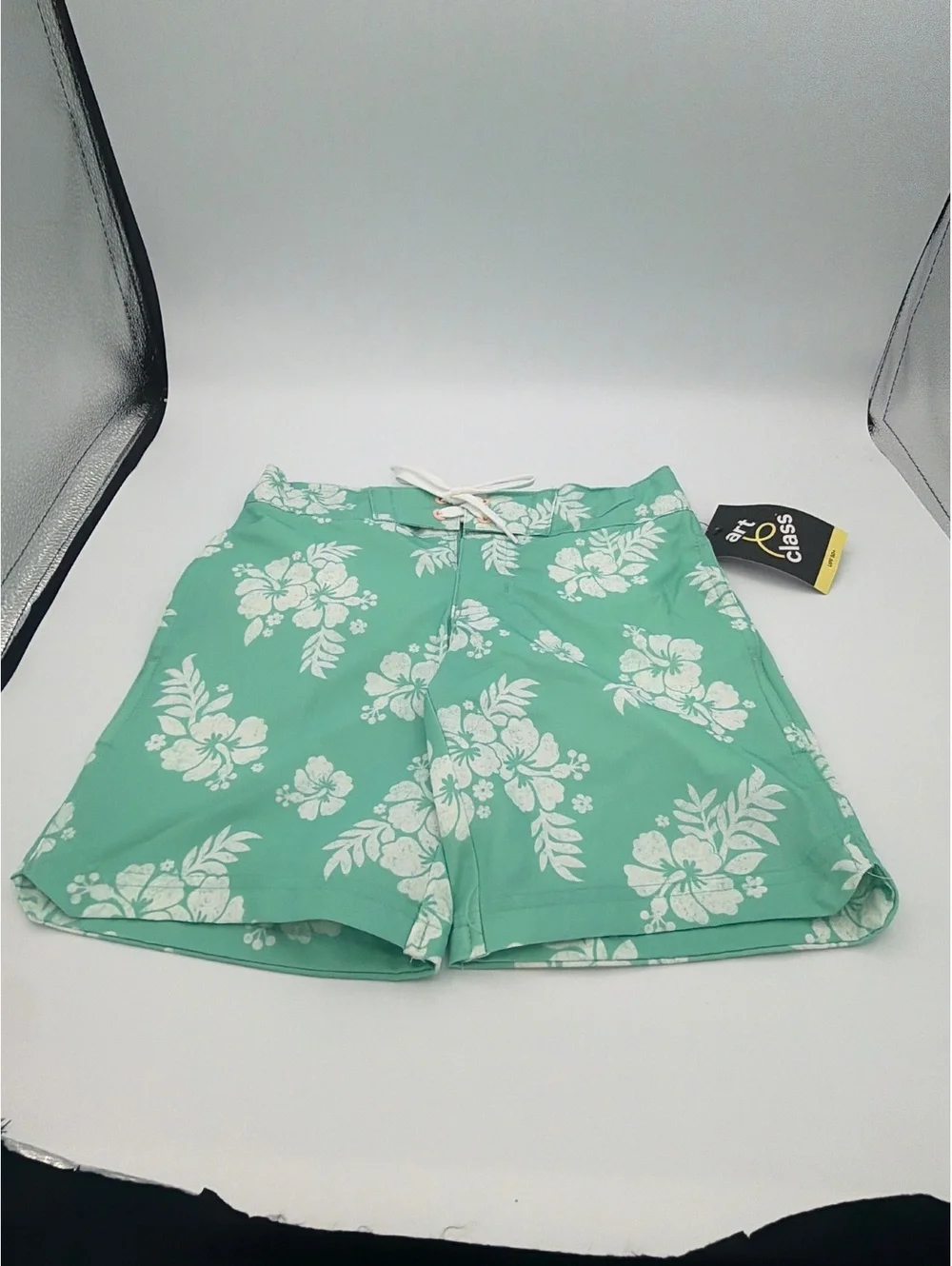No Class Green Floral Print Swim Trunks Size 6